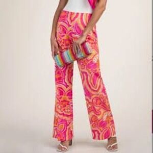 Trina Turk 25th Anniversary Pink Orange Paisley Wide Leg Pants Size 4 NEW